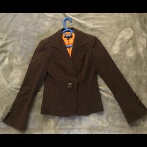 Penta Brown Pinstripe Fitted Suit Jacket